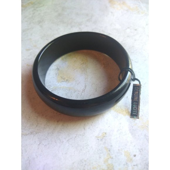 Vintage Black Lucite Bangle Bracelet Estate Retro Jewelry - Picture 1 of 4